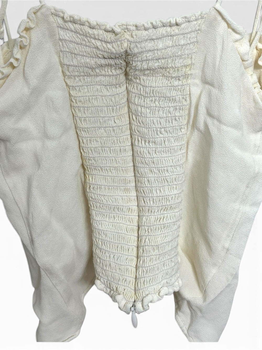 Reformation Cream Ivory Tie Strap Smocked Corset Style Crop Top Size 4 - Picture 4 of 6